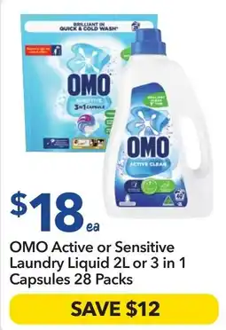 Ritchies OMO Active or Sensitive Laundry Liquid or 3 in 1 Capsules offer