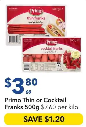 Ritchies Primo Thin or Cocktail Franks offer