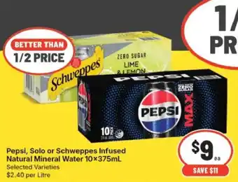 Pepsi, Solo or Schweppes Infused Natural Mineral Water