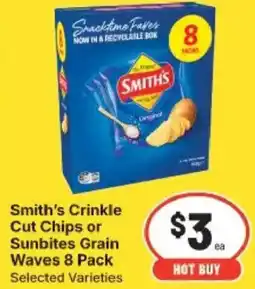 IGA Smith's crinkle cut chips or sunbites grain waves 8 pack selected varieties offer