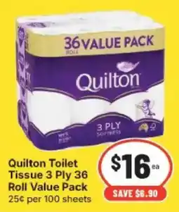 IGA Quilton Toilet Tissue 3 Ply 36 Roll Value Pack offer