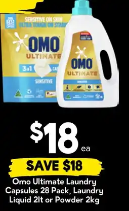 Drakes Omo Ultimate Laundry Capsules 28 Pack, Laundry Liquid 2lt or Powder offer