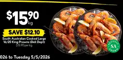 Drakes South Australian Cooked Large 16/20 King Prawns (Deli Dept) offer