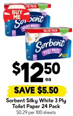 Drakes Sorbent Silky White 3 Ply Toilet Paper 24 Pack offer