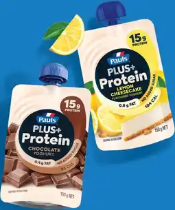 IGA NEW Pauls Plus+ Protein Yoghurt Pouch Lemon Cheesecake or Chocolate 150g offer