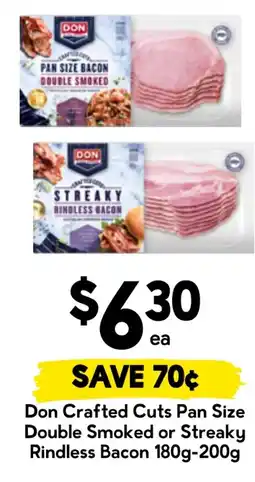 Drakes Don Crafted Cuts Pan Size Double Smoked or Streaky Rindless Bacon offer