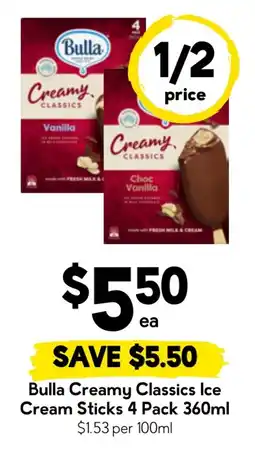 Drakes Bulla Creamy Classics Ice Cream Sticks 4 Pack offer
