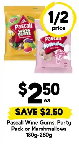 Drakes Pascall Wine Gums, Party Pack or Marshmallows offer