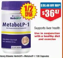 Chemist Warehouse Henry Blooms HerbGUT+ MetabolP-1 120 Capsules offer