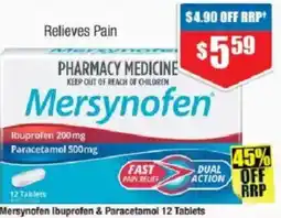 Chemist Warehouse Mersynofen Ibuprofen & Paracetamol 12 Tablets offer