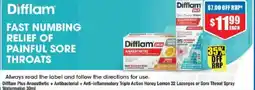 Chemist Warehouse Difflam Plus Anaesthetic +Antibacterial + Anti-inflammatory Triple Action Honey Lemon or Sore Throat Spray Watermelon offer