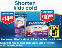 Chemist Warehouse Ease a Cold Kids 2+ Years Berry Cough, Cold & Flu or 24 Chewable Tablets offer