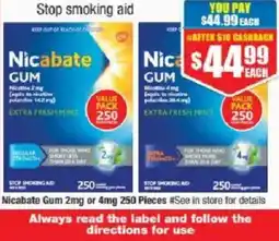 Chemist Warehouse Nicabate Gum 2mg or 4mg 250 Nicabate Gum 2mg or 4mg 250 Pieces #See in store for details offer