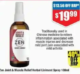 Chemist Warehouse Zen Joint & Muscle Relief Herbal Liniment Spray offer