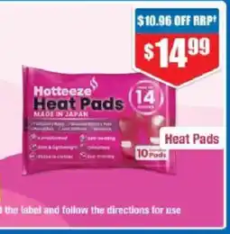 Chemist Warehouse Hotteeze Hand Warmers 10 Pack, For Feet 5 Pairs or Heat Pads 10 Pack offer