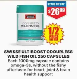 Chemist Warehouse Swisse ultiboost odourless wild fish oil 250 capsules offer