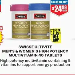 Chemist Warehouse Swisse ultivite men's & women's high potency multivitamin 40 tablets offer