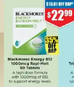 Chemist Warehouse Blackmores Energy B12 1000mcg Rapi-Melt 90 Tablets offer