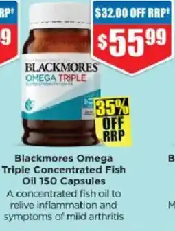 Chemist Warehouse Blackmores Omega Triple Concentrated Fish Oil 150 Capsules offer