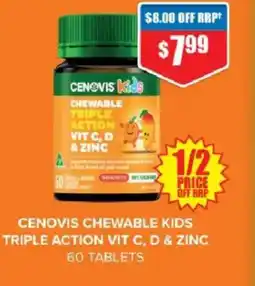 Chemist Warehouse Cenovis chewable kids triple action vit c, d & zinc 60 tablets offer