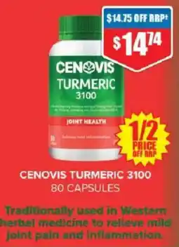 Chemist Warehouse Cenovis turmeric 3100.80 capsules offer