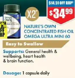 Chemist Warehouse Natures own concentrated fish oil omega ultra mini 60 offer