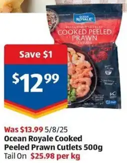 ALDI Ocean Royale Cooked Peeled Prawn Cutlets offer