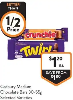 Foodworks Cadbury Medium Chocolate Bars offer