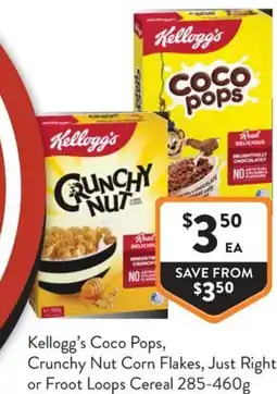 Foodworks Kellogg's Coco Pops, Crunchy Nut Corn Flakes, Just Right or Froot Loops Cereal offer