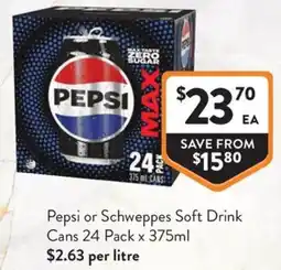 Foodworks Pepsi or Schweppes Soft Drink Cans offer