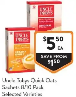 Foodworks Uncle Tobys Quick Oats Sachets offer