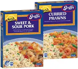 IGA McCain Griff’s Curried Prawns or Sweet & Sour Pork with Rice Frozen Meal 400g offer