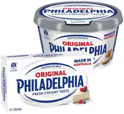IGA Philadelphia Cream Cheese Block or Spreadable Tub 250g Selected Varieties offer