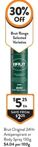 Foodworks Brut Original 24Hr Antiperspirant or Body Spray offer