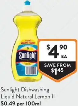 Foodworks Sunlight Dishwashing Liquid Natural Lemon offer
