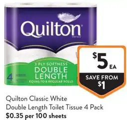 Foodworks Quilton Classic White Double Length Toilet Tissue offer
