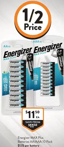 Foodworks Energizer max plus batteries aa/aaa offer