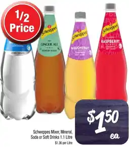 Foodworks Schweppes Mixer, Mineral, Soda or Soft Drinks offer