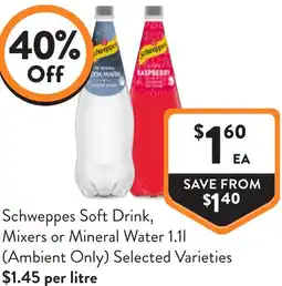 Foodworks Schweppes Soft Drink, Mixers or Mineral Water offer