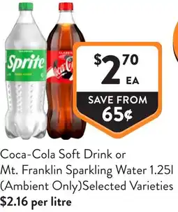 Foodworks Coca-Cola Soft Drink or Mt. Franklin Sparkling Water offer