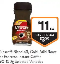 Foodworks Nescafé Blend 43, Gold, Mild Roast or Espresso Instant Coffee offer