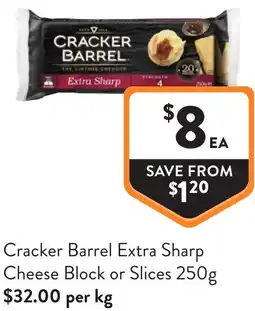 Foodworks Cracker Barrel Extra Sharp Cheese Block or Slices offer
