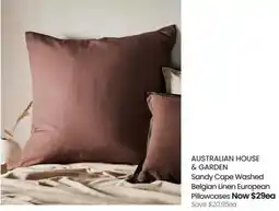 Myer AUSTRALIAN HOUSE Sandy Cape Washed Belgian Linen European Pillowcases offer