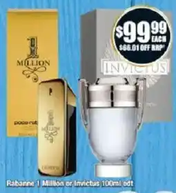 Chemist Warehouse Rabanne 1 Million or Invictus edt offer