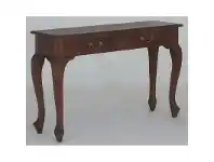LivingStyles Queen Ann Solid Mahogany Timber 2 Drawer Sofa Table, 120cm, Mahogany offer