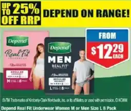 Chemist Warehouse Depend Real Fit Underwear Women M or Men offer