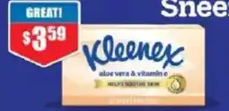 Chemist Warehouse Kleenex Facial Tissues Aloe Vera & Vitamin E 140 Pack or Jumbo White 250 Pack offer