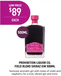 Dan Murphy's Prohibition liquor co field blend shiraz gin offer