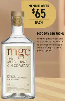 Dan Murphy's Mgc dry gin 700ml offer