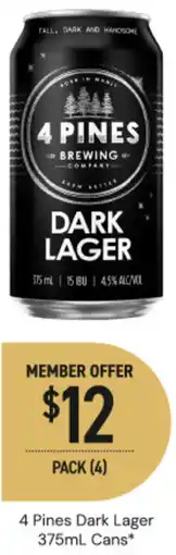 Dan Murphy's 4 pines dark lager cans offer